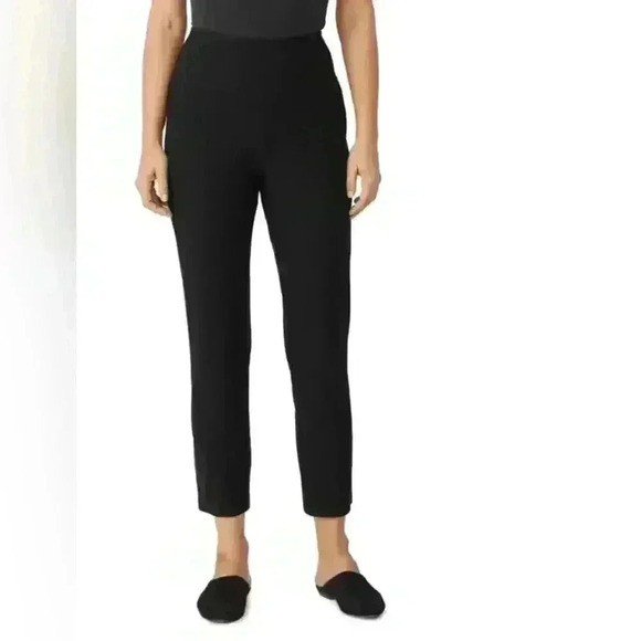 Eileen Fisher Women Pull On Crop Black Pants Slim Leg No Size Tag Waist- 36'' - Picture 1 of 4
